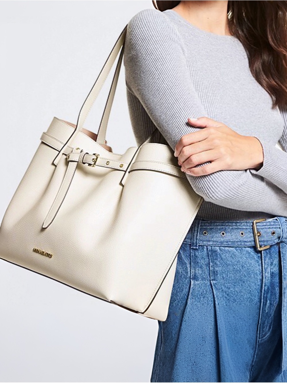 Michael Kors Emilia Large Pebbled Leather Tote in Light Cream MSRP $558 NWT - Picture 2 of 8